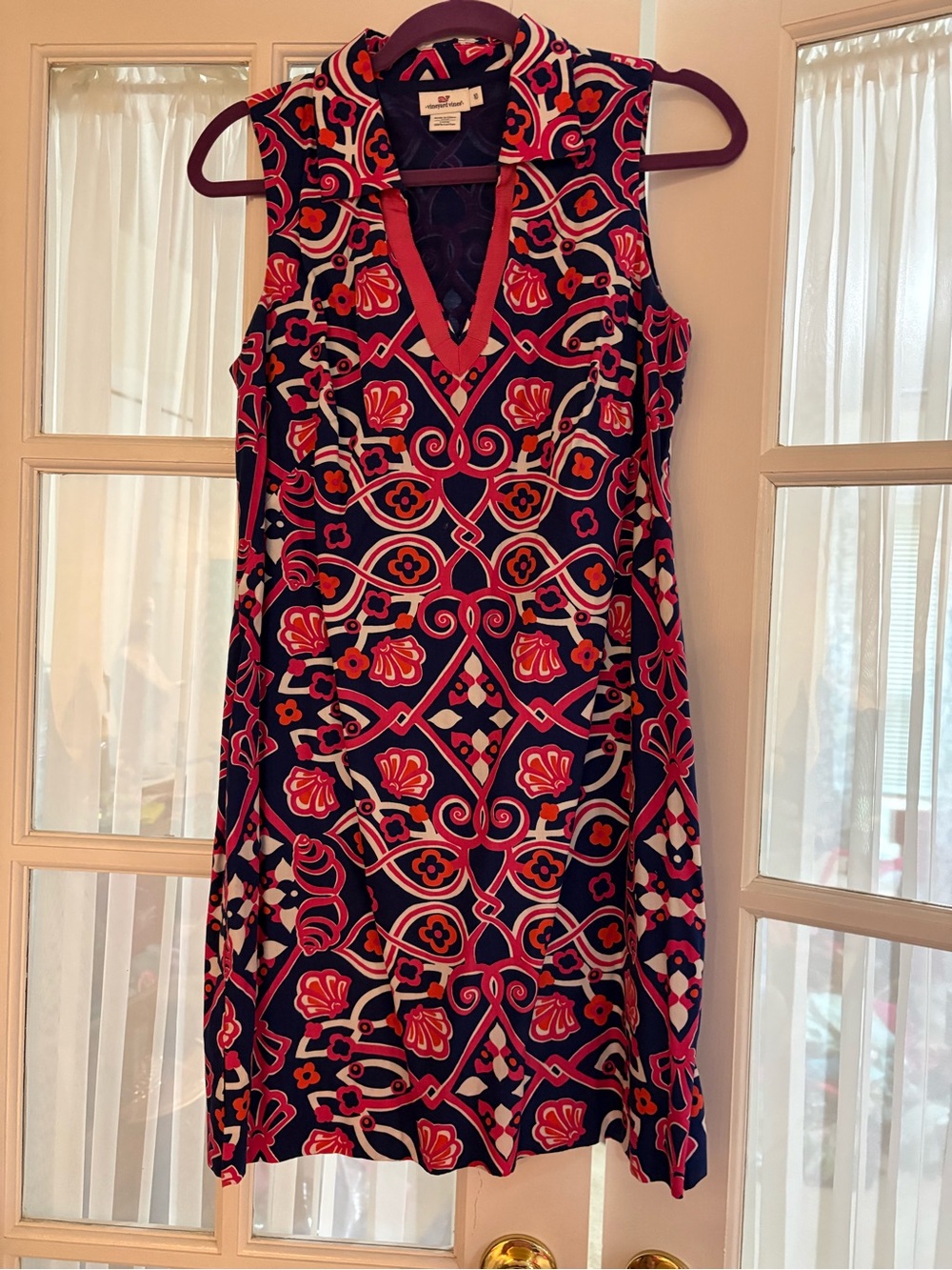 Sleeveless Navy & Pink Printed Shift Dress